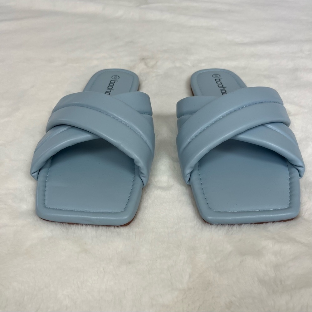 NWT BOOHOO WIDE WIDTH PADDED CRISS STRAP SLIDE SANDALS IN PASTEL BLUE SIZE 6 - Picture 5 of 15